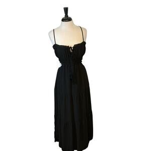 Boutique Black Spaghetti Strap Midi Dress Backless Boho Beachwear Women's Sz‎ M
